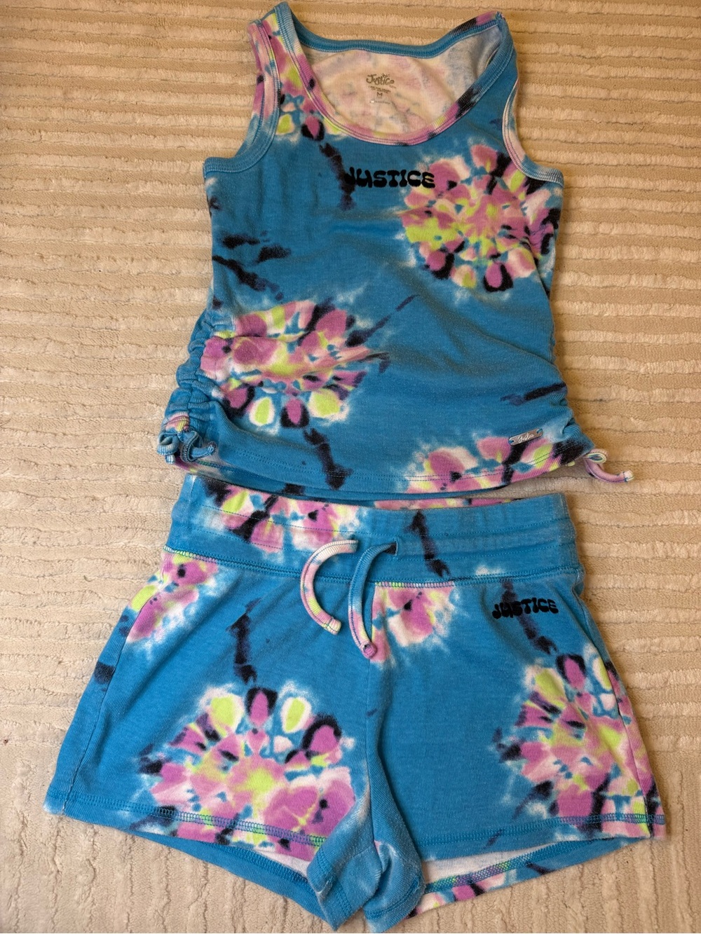 Justice Girls Blue Tie-Dye Tank & Shorts Set Size Medium (10)